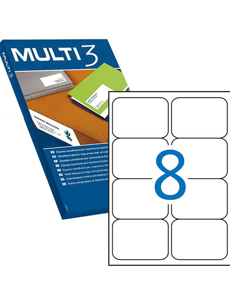 Multi3 Pack de 800 Etiquetas Blancas Cantos Romos Tamaño 99.1X67.7mm con Adhesivo Permanente para Multiples Usos 1