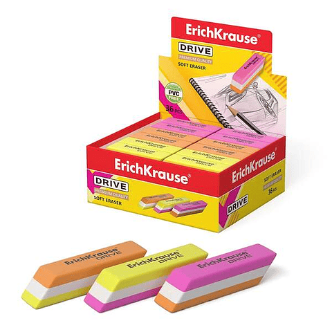 Erichkrause Drive Goma de Borrar Suave de Forma Clasica - Fabricado de Caucho Termoplastico Hipoalergenico - Diseño en Color de Tres Capas - Libre de