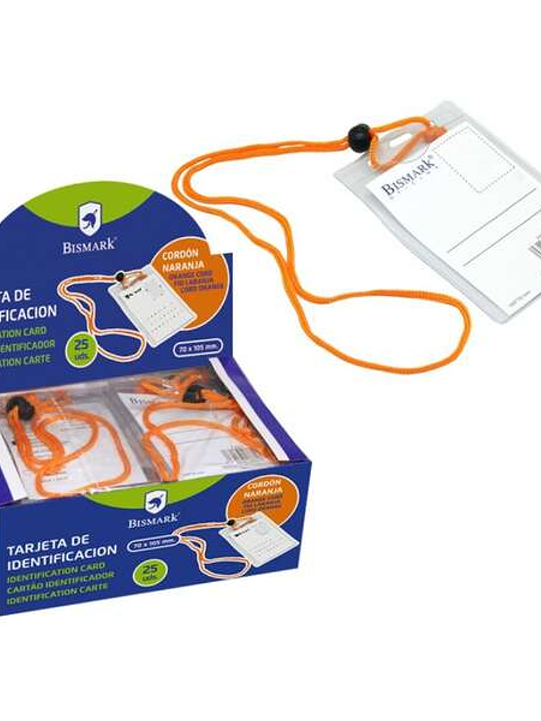 Bismark Portanombres Vertical con Cordon Naranja - Rapida Sustitucion de la Tarjeta - Tarjeta Incluida - Transparente 1