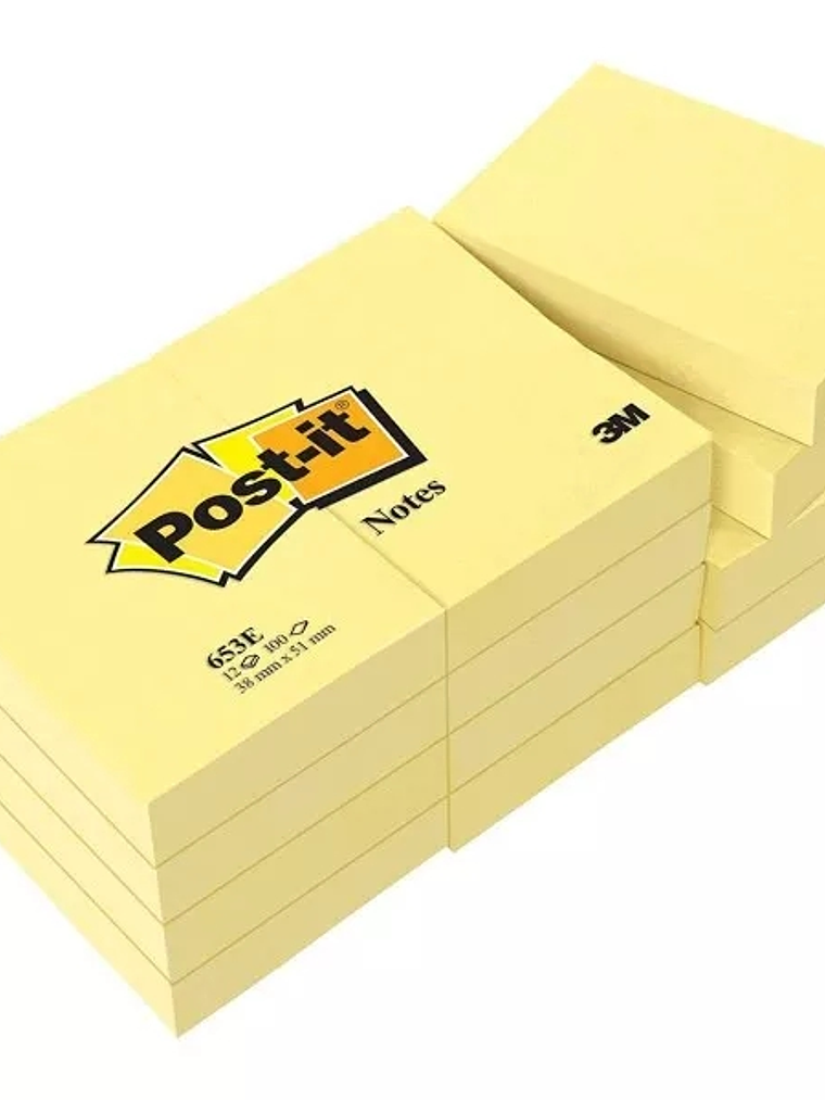 Post-it Pack de 12 Blocs de 100 Notas Adhesivas Removibles Canary Yellow 38x51mm - Papel con Certificacion PEFC - 7100172745 - Color Amarillo Claro 1