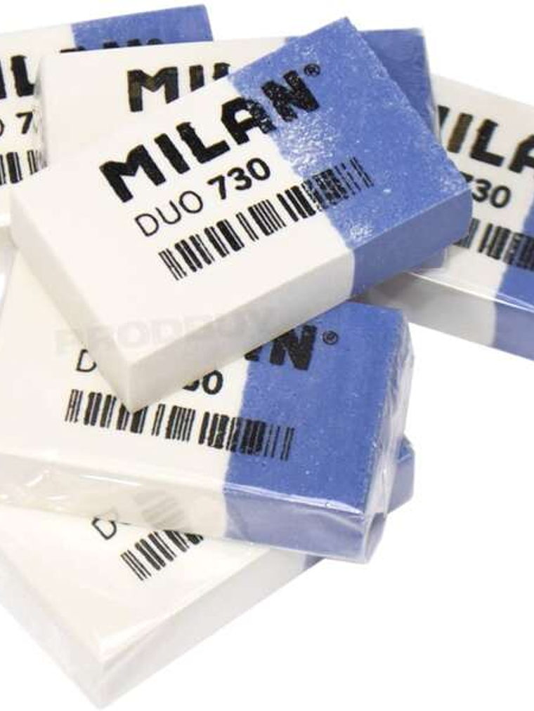 Milan Nata 730 Goma de Borrar Duo Rectangular - Plastico - Envuelta Individualmente - Color Blanco/Azul 1