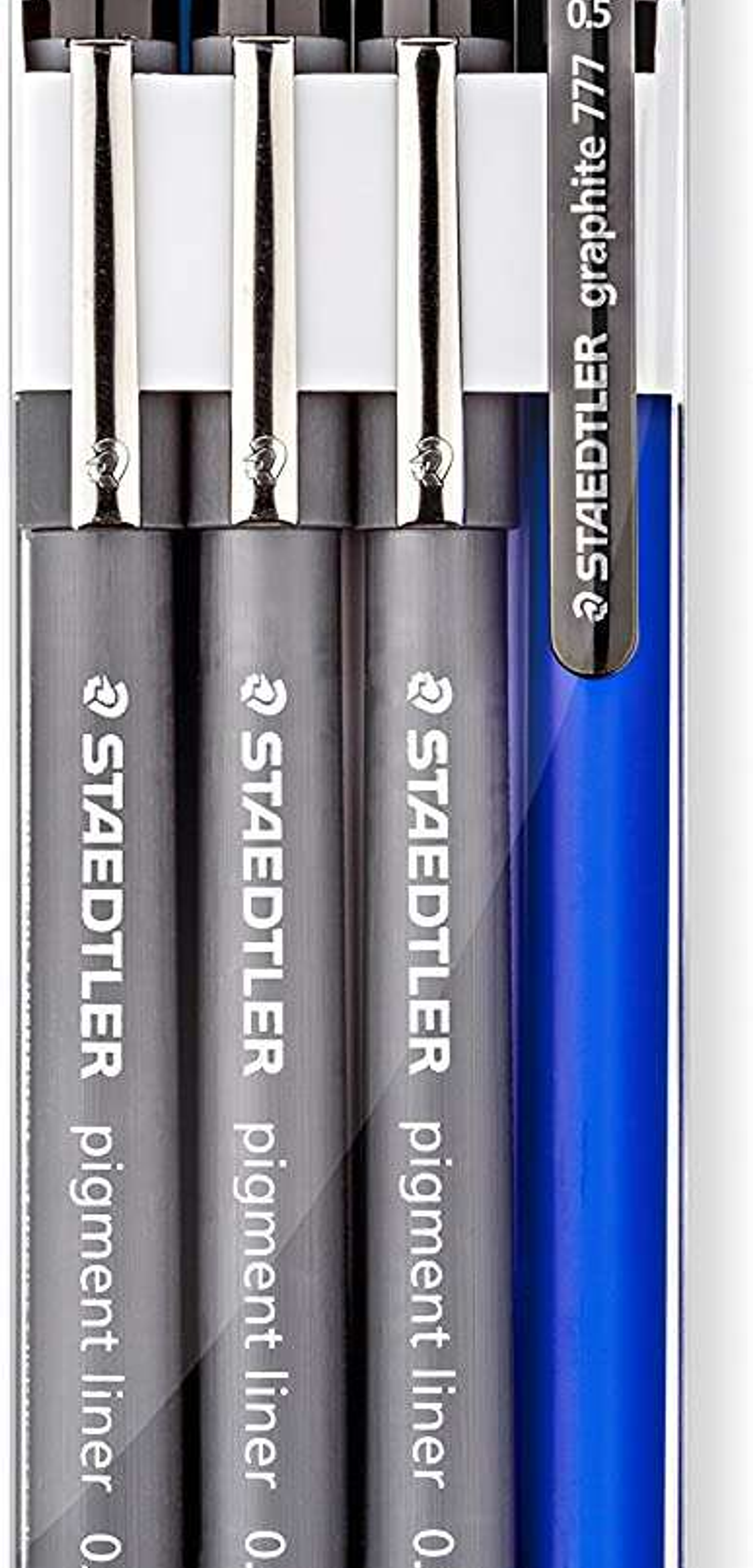 Staedtler Pigment Liner 308 Pack de 3 Rotuladores Calibrados 0,2 0,4 y 0,8mm + 1 Portaminas 0.5mm - Secado Rapido - Color Negro 1