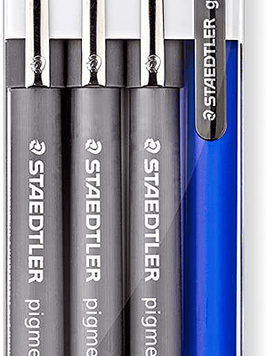 Staedtler Pigment Liner 308 Pack de 3 Rotuladores Calibrados 0,2 0,4 y 0,8mm + 1 Portaminas 0.5mm - Secado Rapido - Color Negro