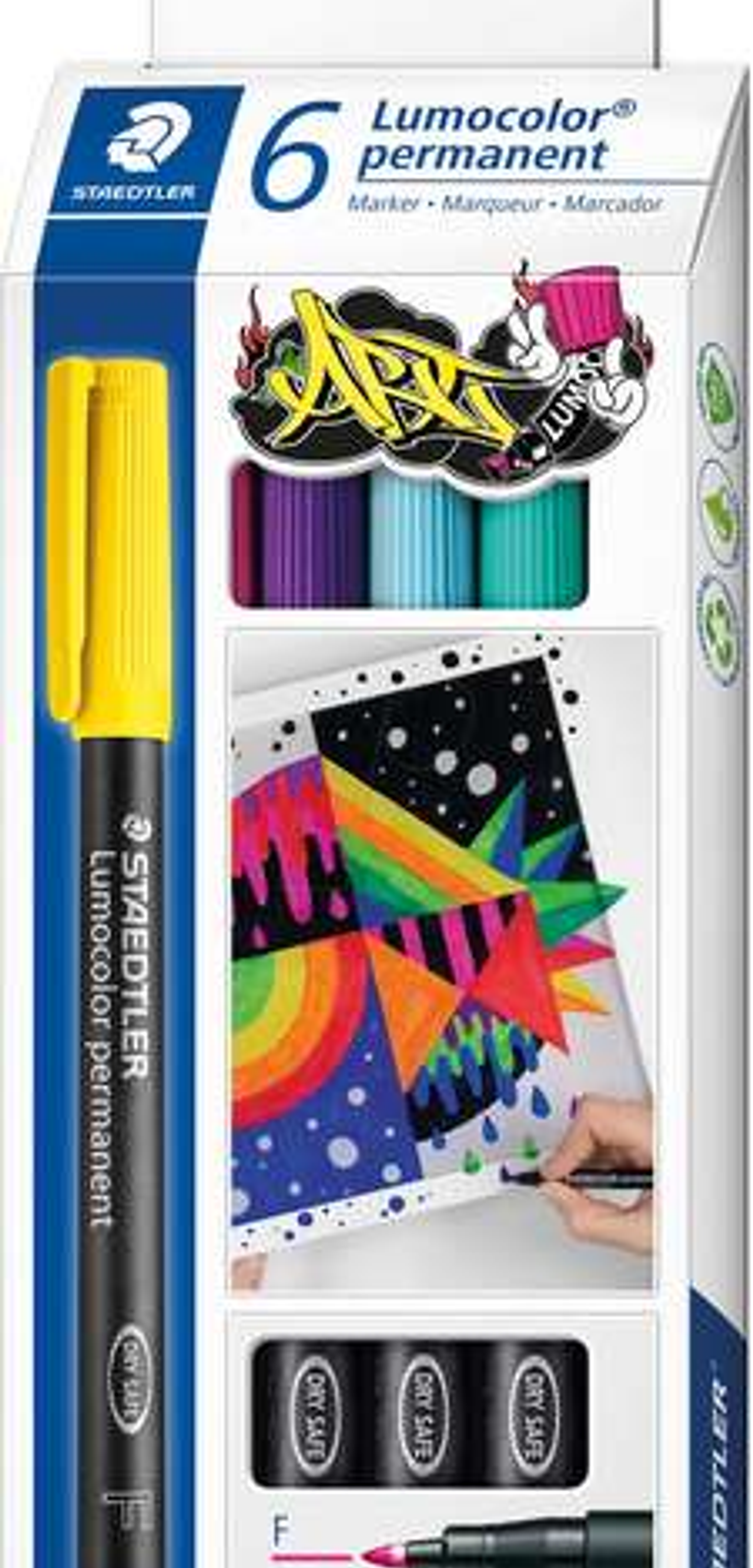 Staedtler Lumocolor 318 C6 Pack de 6 Rotuladores Permanentes - Trazo de 0.6mm Aprox - Secado Rapido - Colores Surtidos 1