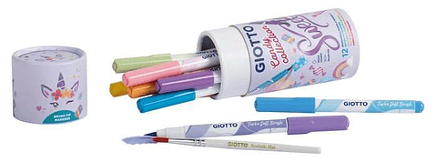 Giotto Candy Collection Turbo Soft Brush Bote de 12 Rotuladores Punta Pincel + Pincel - Colores Pastel Surtidos