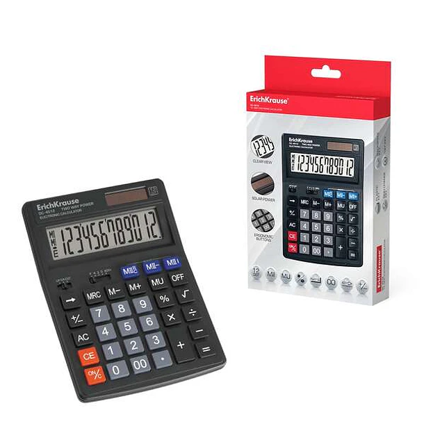 Erichkrause Calculadora Electronica de Sobremesa de 12 Digitos - Pantalla LCD de 12 Digitos - Memoria Doble - Funciones de Calculo Avanzadas - Color N