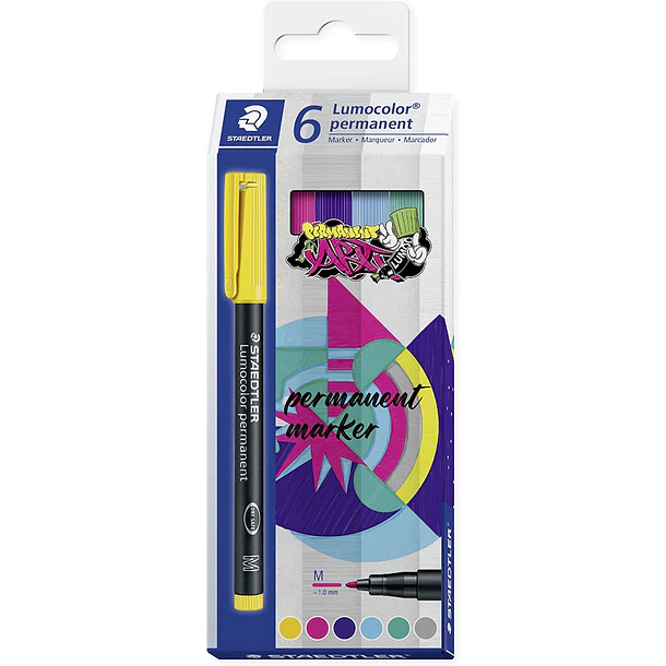Staedtler Lumocolor 317 Pack de 6 Rotuladores Permanentes - Punta Media Redonda - Trazo 1mm Aprox - Capuchon con Clip - Secado Rapido - Colores Surtid