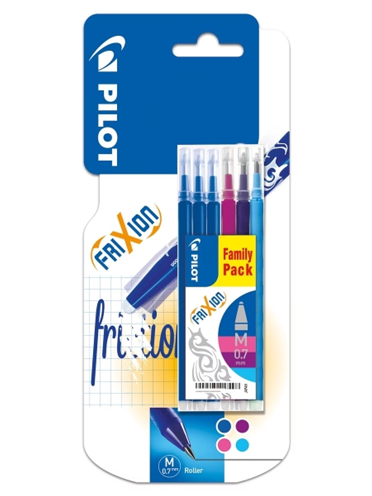 Pilot Pack de 6 Recambios para Frixion Ball y Frixion Clicker - Punta de Bola Redonda 0.7mm - Trazo 0.4mm - Colores: 3x Azul, 1x Azul Claro, 1x Violet 1