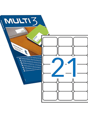 Multi3 Pack de 2.100 Etiquetas Blancas Cantos Romos Tamaño 63.5X38.1mm con Adhesivo Permanente para Multiples Usos