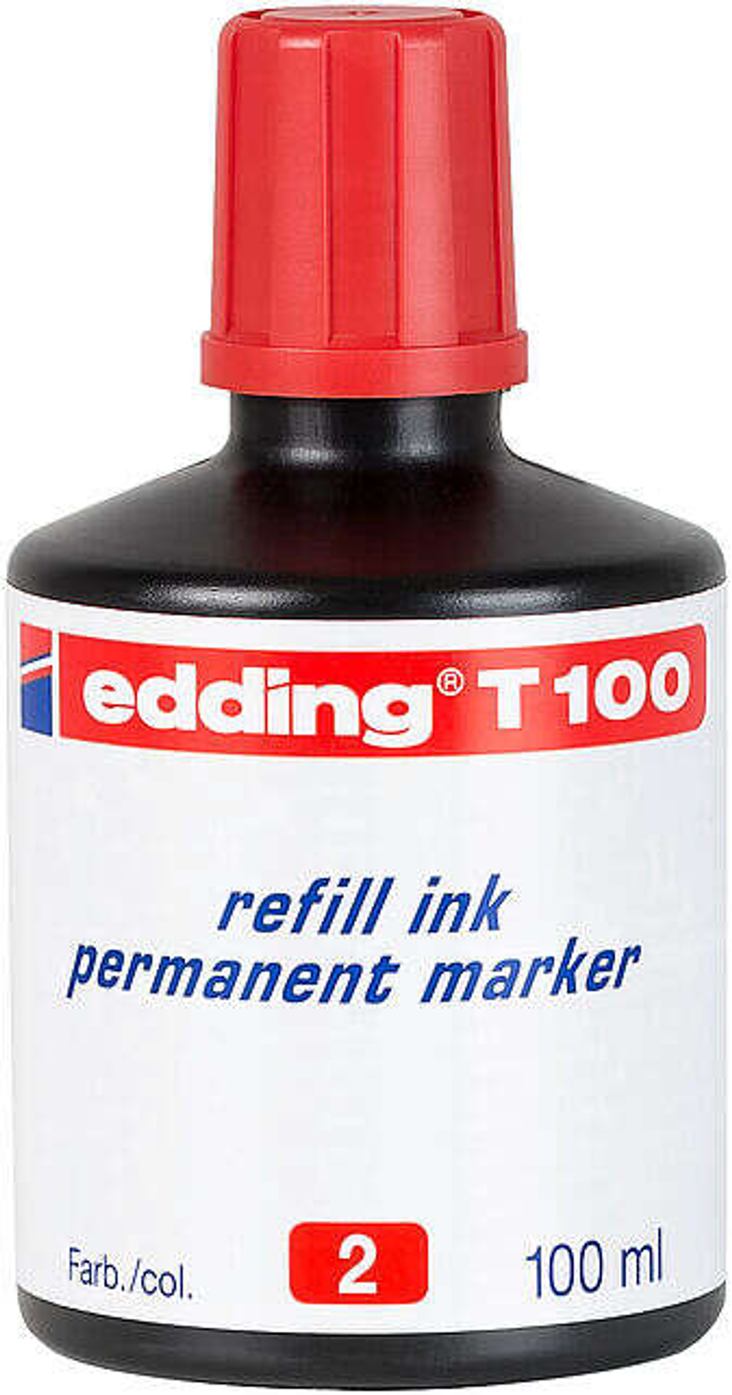 Edding T100 Bote de Recarga para Rotulador Permanente - Capacidad 100ml - Color Rojo 1