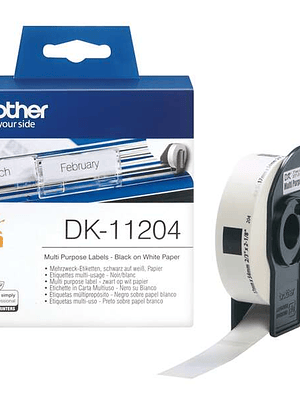 Brother DK11204 - Etiquetas Originales Precortadas Multiproposito - 17x54 mm - 400 Unidades - Texto negro sobre fondo blanco