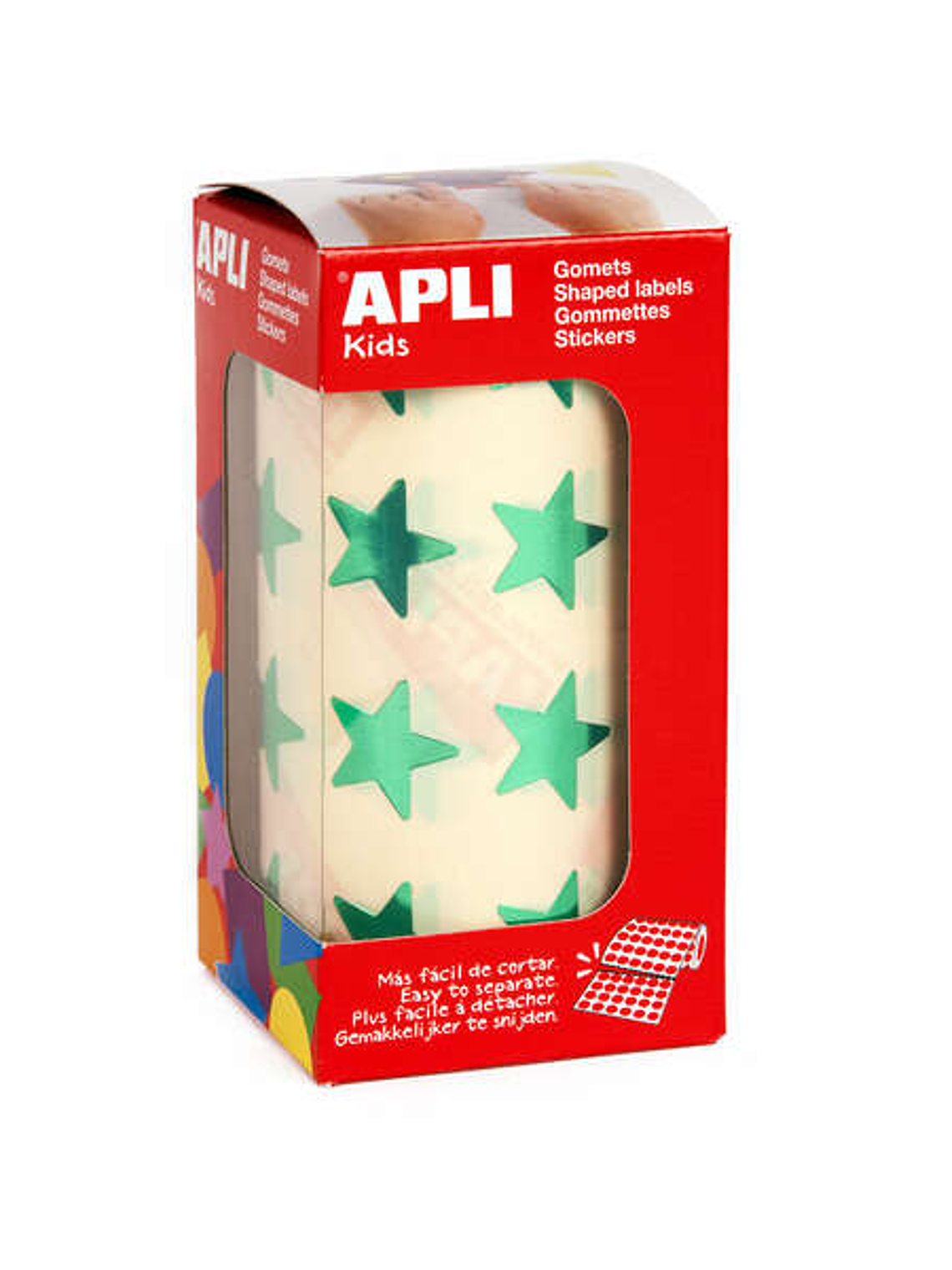 Apli Gomets Estrella Verde Metalizado - Tamaño 19.5mm - 1416 Gomets por Rollo - Adhesivo Permanente - Ideal para Escuelas y Talleres Infantiles - Cump 1