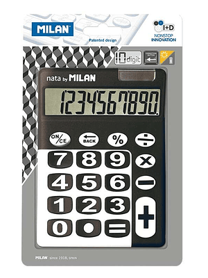Milan Calculadora 10 Digitos - Calculadora de Sobremesa - Teclas Grandes - Tecla Rectificacion Entrada de Datos - Color Negro/Blanco
