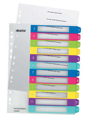 Leitz WOW Indice de Plastico Imprimible Multicolor 12 Pestañas - Multitaladro - Formato A4 - Color Translucido