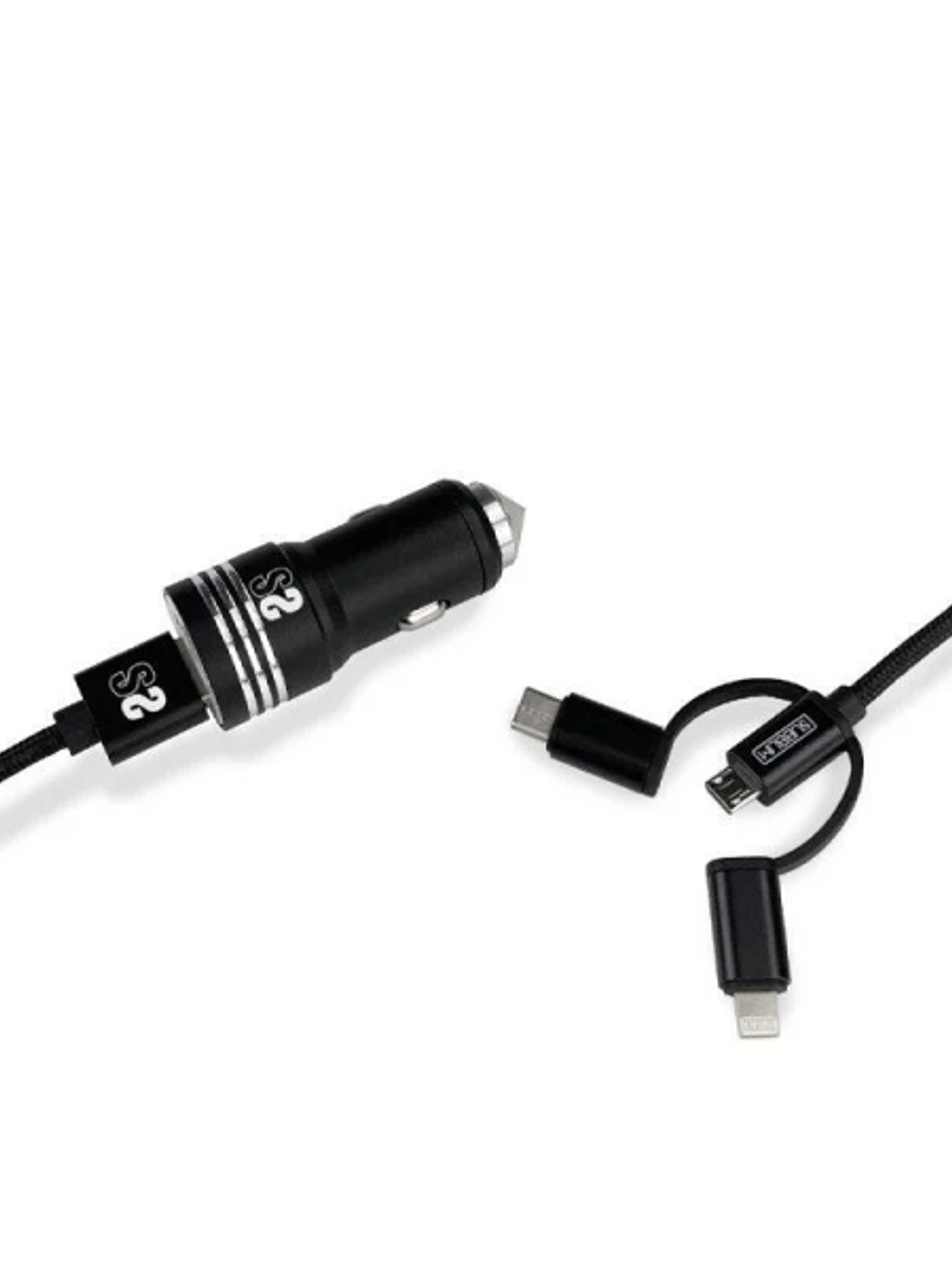 Subblim Cargador de coche doble USB - Longitud 1m - Carga rápida hasta 2.400Amp/12W - Exterior de fibra de nailon resistente - Color Negro 1