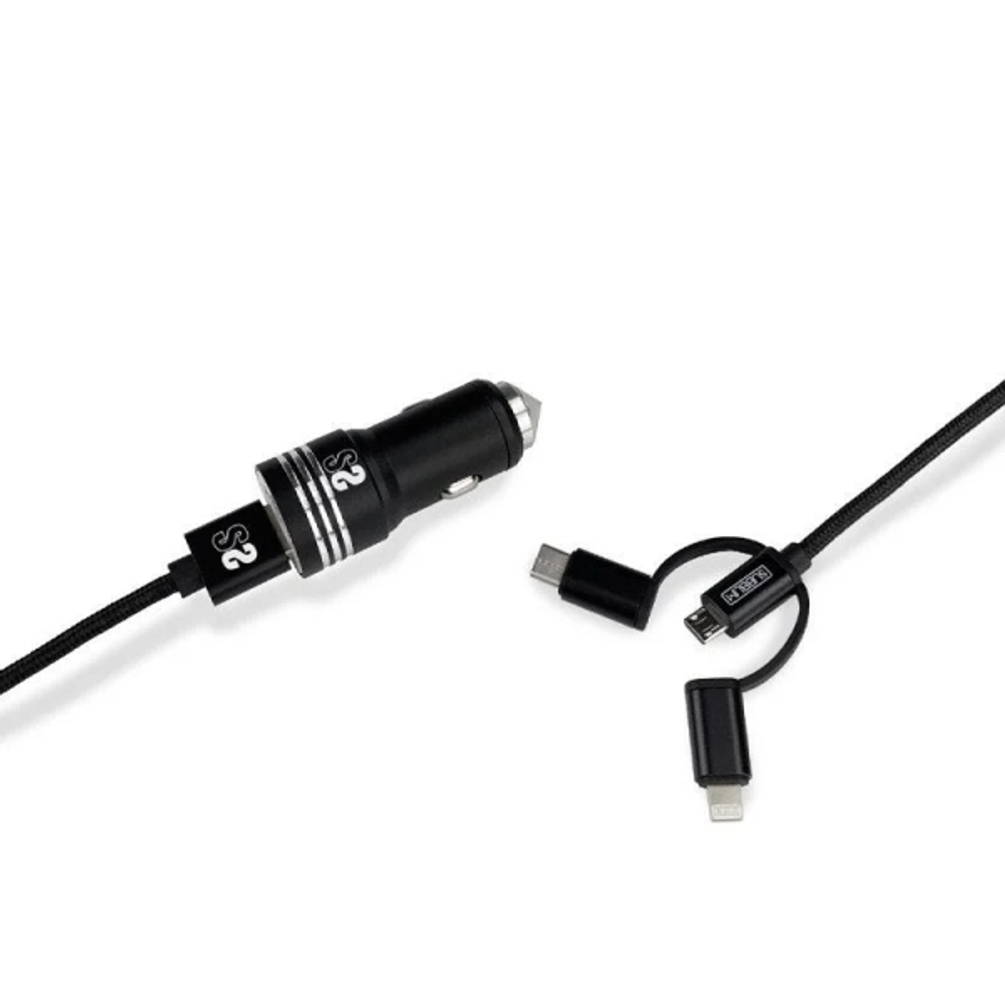 Subblim Cargador de coche doble USB - Longitud 1m - Carga rápida hasta 2.400Amp/12W - Exterior de fibra de nailon resistente - Color Negro 1