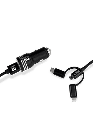 Subblim Cargador de coche doble USB - Longitud 1m - Carga rápida hasta 2.400Amp/12W - Exterior de fibra de nailon resistente - Color Negro