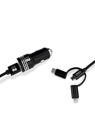 Subblim Cargador de coche doble USB - Longitud 1m - Carga rápida hasta 2.400Amp/12W - Exterior de fibra de nailon resistente - Color Negro