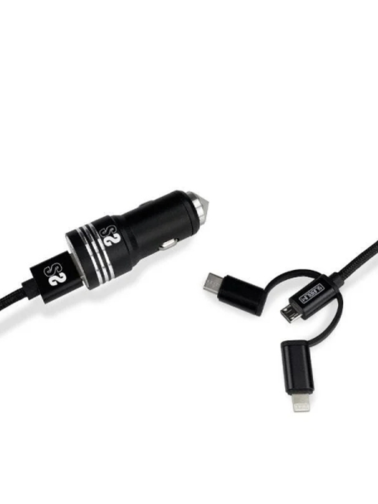 Subblim Cargador de coche doble USB - Longitud 1m - Carga rápida hasta 2.400Amp/12W - Exterior de fibra de nailon resistente - Color Negro 1