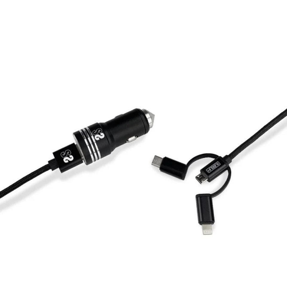 Subblim Cargador de coche doble USB - Longitud 1m - Carga rápida hasta 2.400Amp/12W - Exterior de fibra de nailon resistente - Color Negro 1