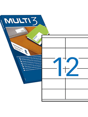 Multi3 Pack de 1.200 Etiquetas Blancas Cantos Rectos Tamaño 105.0X48.0mm con Adhesivo Permanente para Multiples Usos