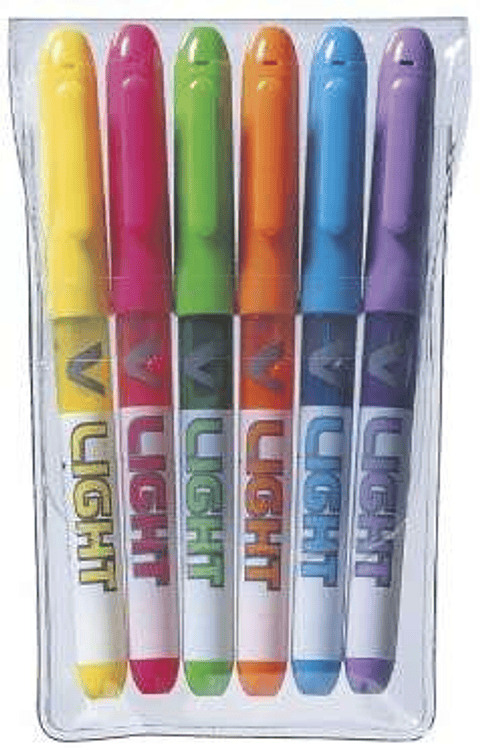 Pilot Pack de 6 Rotuladores Marcadores V-Light - Punta Biselada 3.60mm - Trazo de 3.30mm - Colores Surtidos