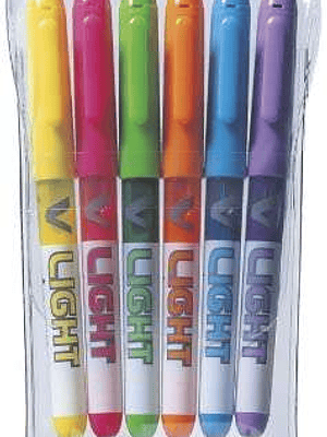 Pilot Pack de 6 Rotuladores Marcadores V-Light - Punta Biselada 3.60mm - Trazo de 3.30mm - Colores Surtidos