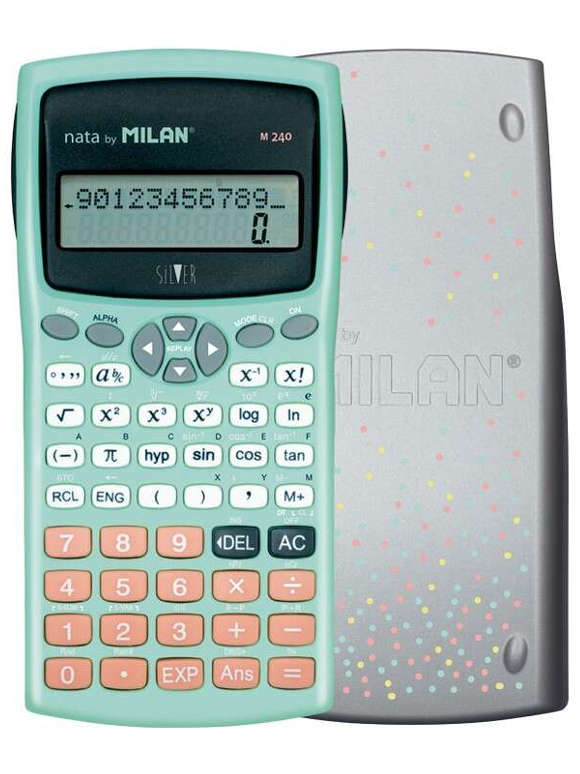 Milan M240 Calculadora Cientifica 10+2 Digitos - Pantalla de 2 Lineas - 240 Funciones Integradas Incluyendo 124 Cientificas - Carcasa Protectora - Col 1