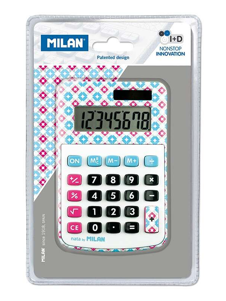 Milan Calculadora 8 Digitos - Calculadora de sobremesa - 3 teclas de memoria y raiz cuadrada - Color Azul y Rosa 1