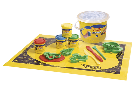 Jovi Soft Dough Blandiver Cubo 4 Botes 50gr + Accesorios - Blanda y Flexible - Facil de Amasar y Moldear - Ideal para Iniciacion al Modelaje - Color V