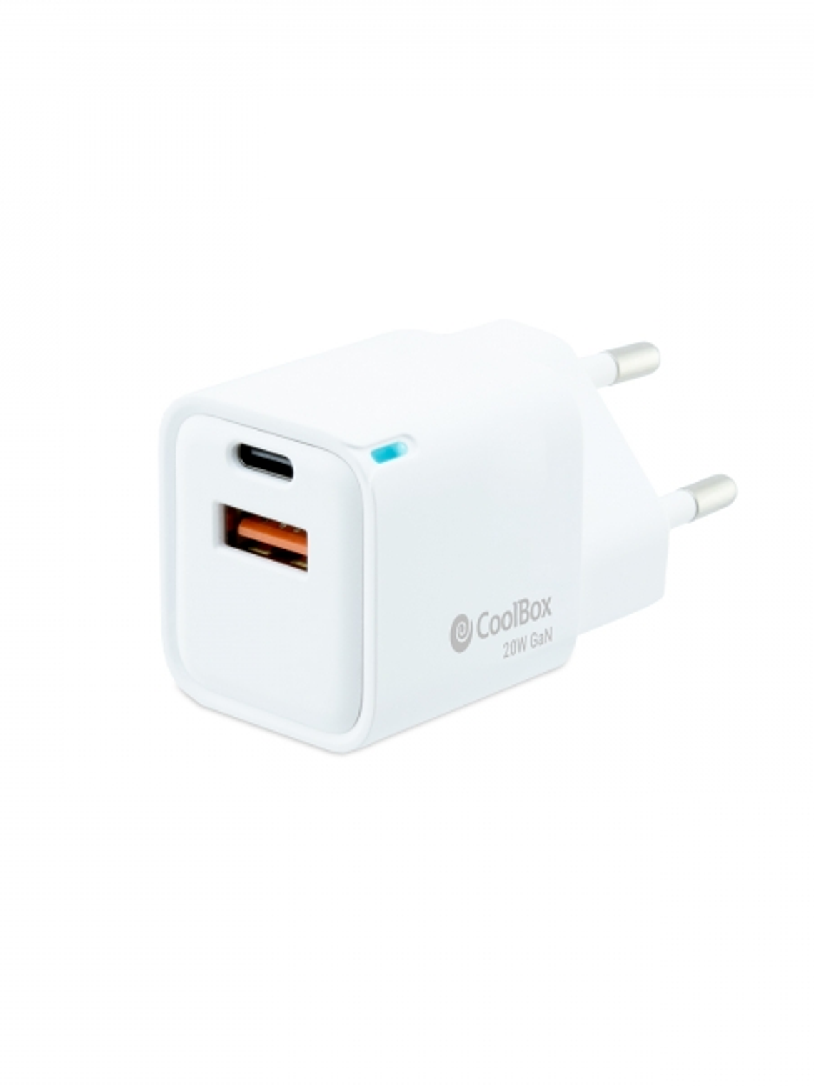 Coolbox Cargador de Pared 20W QC3.0 + PD - USB-A + USB-C - Carga Rapida - Tecnología GaN - Color Blanco 1