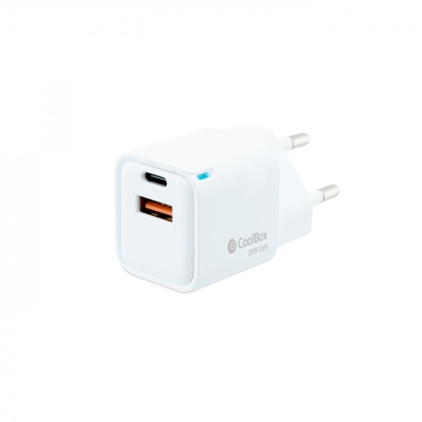 Coolbox Cargador de Pared 20W QC3.0 + PD - USB-A + USB-C - Carga Rapida - Tecnología GaN - Color Blanco 1