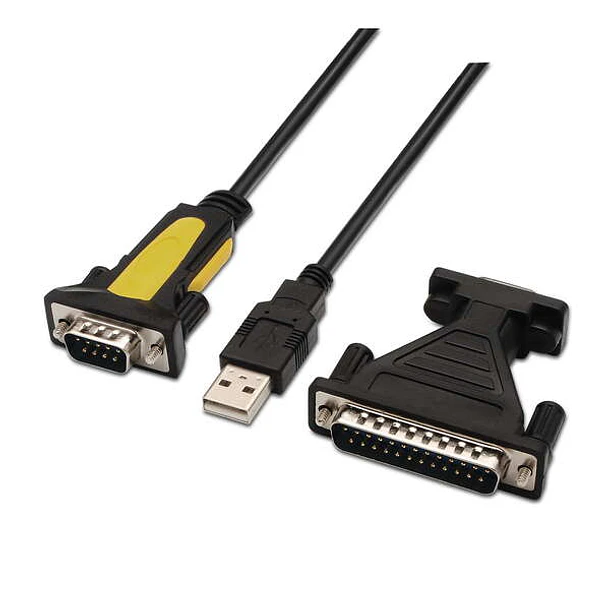 Aisens Conversor USB a Serie - Tipo A Macho a RS232 DB9/M DB25/M - 1.8m - Color Negro