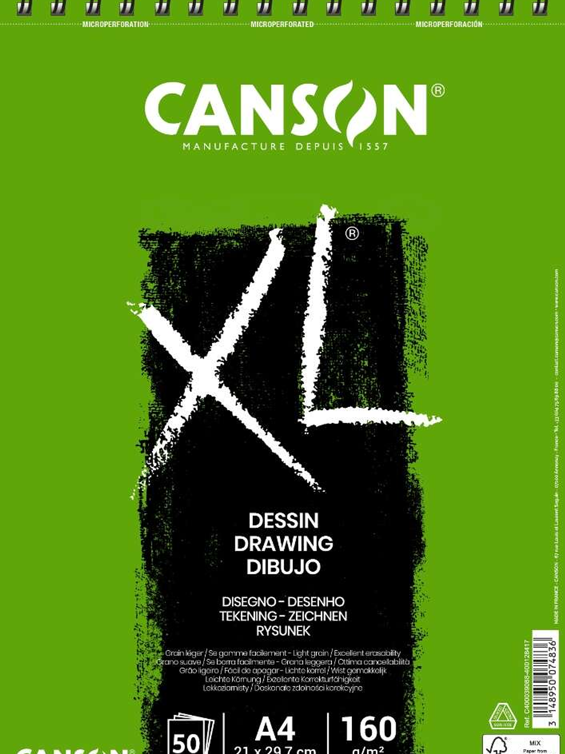 Canson XL Dessin Ligero Bloc de Dibujo con 50 Hojas A4 - Espiral Microperforado - 21x29.7cm - 160g - Color Blanco 1