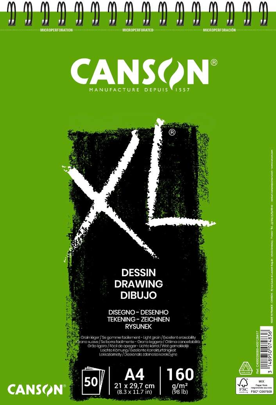 Canson XL Dessin Ligero Bloc de Dibujo con 50 Hojas A4 - Espiral Microperforado - 21x29.7cm - 160g - Color Blanco 1
