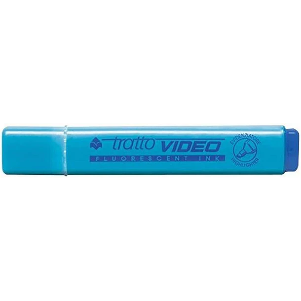 Tratto Video Marcador Fluorescente - Punta Biselada - Tinta Base de Agua - Secado Rapido - Color Azul Fluorescente