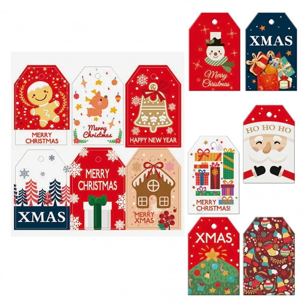 Dohe Navidad Pack de 48 Etiquetas para Regalos - Diseños Navidad - Tamaño 4,6x6,8cm - Troqueladas sobre Cartulina - Incluyen Cordon