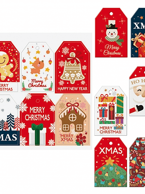 Dohe Navidad Pack de 48 Etiquetas para Regalos - Diseños Navidad - Tamaño 4,6x6,8cm - Troqueladas sobre Cartulina - Incluyen Cordon