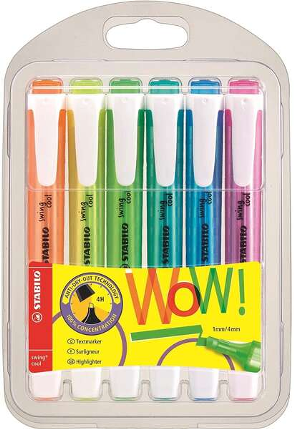 Stabilo Swing Cool Pack de 6 Marcadores Fluorescentes - Cuerpo Plano - Punta Biselada - Trazo entre 1 y 4mm - Tinta con Base de Agua - Antisecado - Co 1