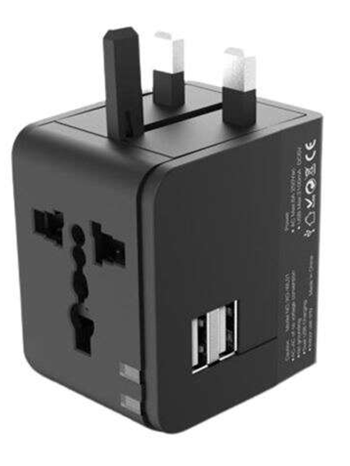 XO Adaptador de Viaje Universal - Voltaje 110V-240V - 2 Puertos USB 2.1Amp - Conexiones para UK, EU, AU, US - Color Negro 1