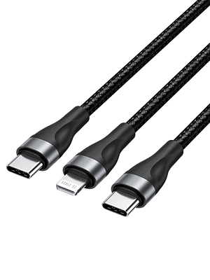 Vention Cable de Carga USB-C a USB-C y Lightning - 480Mbps - Aluminio/PVC - 3A/27W/60W - Color Negro