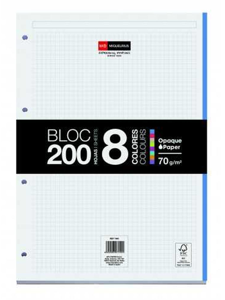 Miquel Rius Bloc8 Bloc Encolado Formato A4 - 200 Hojas de 70gr con 4 Taladros - Base de Carton - Cuadricula 5x5 1