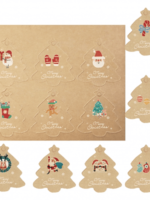 Dohe Navidad Kraft Pack de 48 Etiquetas para Regalos - Diseños Navidad - Tamaño 4,5x5cm - Troqueladas sobre Cartulina - Incluyen Cordon