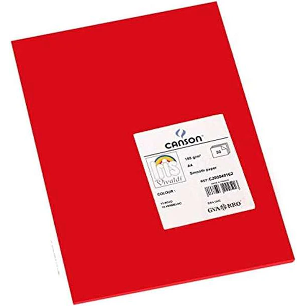 Canson Guarro Pack de 50 Cartulinas Iris A4 de 185g - 21x29.7cm - Color Rojo
