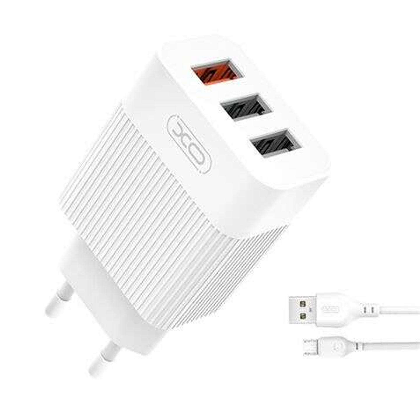XO L72 Pack Cargador de Corriente 1x USB-A 18W Carga Rapida 3.0, 2x USB-A + Cable USB-A a MicroUSB 1
