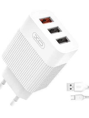XO L72 Pack Cargador de Corriente 1x USB-A 18W Carga Rapida 3.0, 2x USB-A + Cable USB-A a MicroUSB