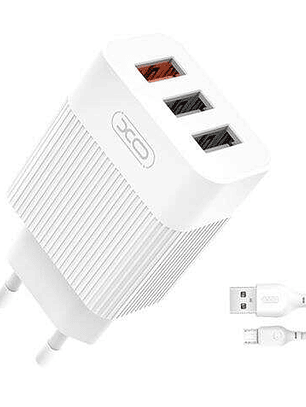 XO L72 Pack Cargador de Corriente 1x USB-A 18W Carga Rapida 3.0, 2x USB-A + Cable USB-A a MicroUSB