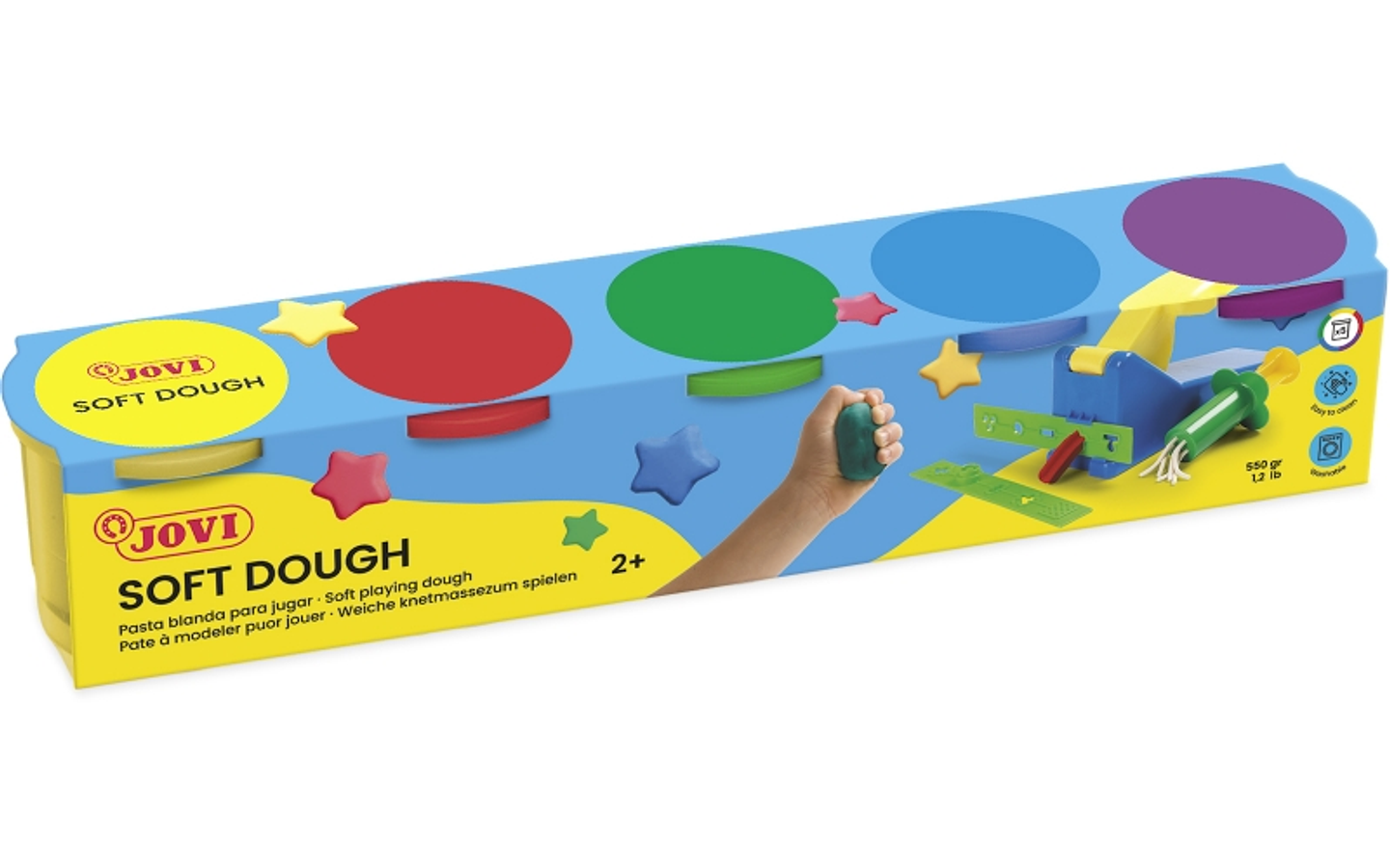 Jovi Soft Dough Estuche de 5 Botes 110G - Blanda y Flexible - Facil de Amasar y Moldear - Fomenta Creatividad y Motricidad Fina - Uso Educativo y Tera 1