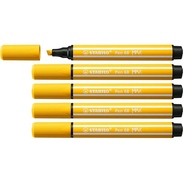 Stabilo Pen 68 MAX Rotulador - Punta de Fibra Biselada - Trazo entre 1-5mm aprox. - Tinta a Base de Agua - Color Amarillo