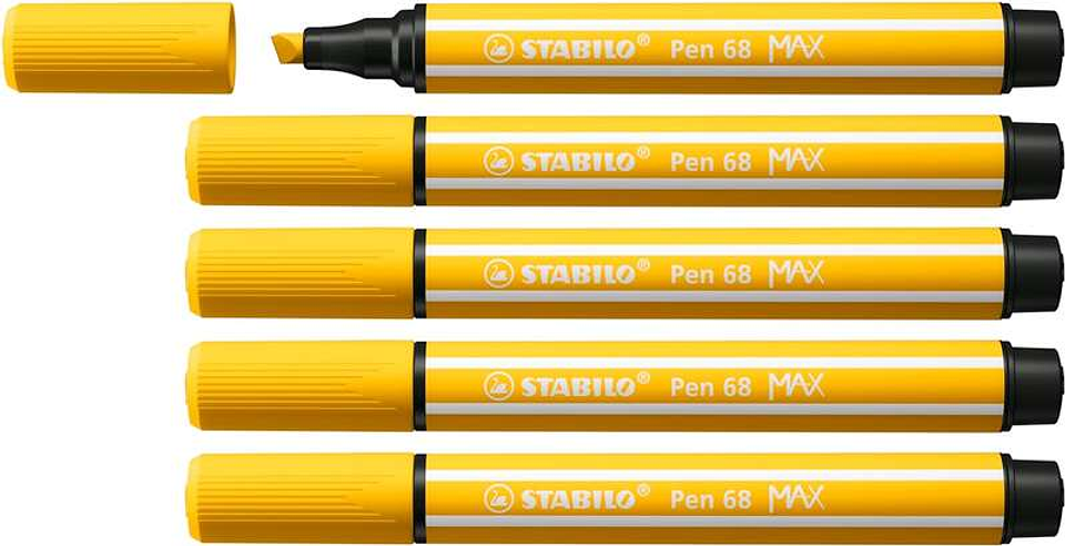 Stabilo Pen 68 MAX Rotulador - Punta de Fibra Biselada - Trazo entre 1-5mm aprox. - Tinta a Base de Agua - Color Amarillo 1